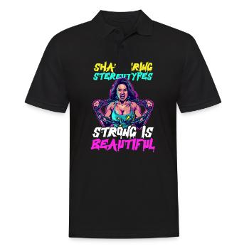 Weibliche Bodybuilderin zertrümmert Stereotypen stark - Männer Poloshirt - Schwarz - Vorne - Kai (181cm)