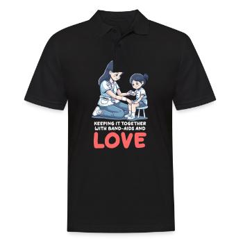 Krankenschwester Mama hält Pflaster und Liebe zusammen - Männer Poloshirt - Schwarz - Vorne - Kai (181cm)