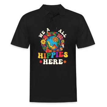 Florales Friedenssymbol Wir sind hier alle Hippies - Männer Poloshirt - Schwarz - Vorne - Kai (181cm)