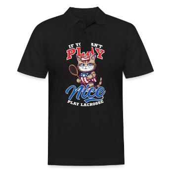 4. Juli Lacrosse Cat Play Lacrosse - Männer Poloshirt - Schwarz - Vorne - Kai (181cm)