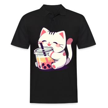 Katze die Bubble Tee trinkt Boba and Cats Anime - Männer Poloshirt - Schwarz - Vorne - Kai (181cm)