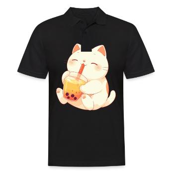 Katze die Bubble Tee trinkt Boba and Cats Anime - Männer Poloshirt - Schwarz - Vorne - Kai (181cm)