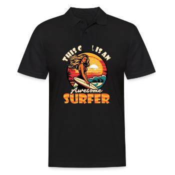 Surfeur Vintage Rétro Fille Surf - Polo Homme - noir - Devant - Kai (181cm)