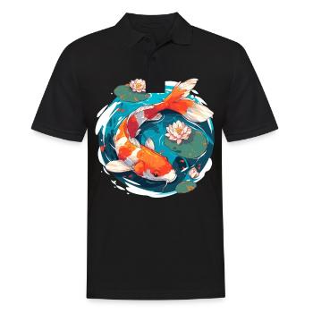 Vintage 80s Rétro Japonais Asiatique Koi Carpe - Polo Homme - noir - Devant - Kai (181cm)