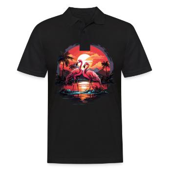 Flamants roses, coucher de soleil, plage, océan flamant rose - Polo Homme - noir - Devant - Kai (181cm)