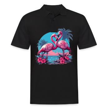 Flamants roses, coucher de soleil, plage, océan flamant rose - Polo Homme - noir - Devant - Kai (181cm)