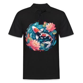 Vintage 80s Rétro Japonais Asiatique Koi Carpe - Polo Homme - noir - Devant - Kai (181cm)