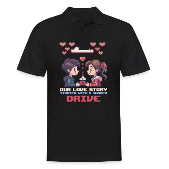 Geek-Liebe Unsere Liebesgeschichte begann mit einem geteilten Dri - Männer Poloshirt - Schwarz - Vorne - Kai (181cm)