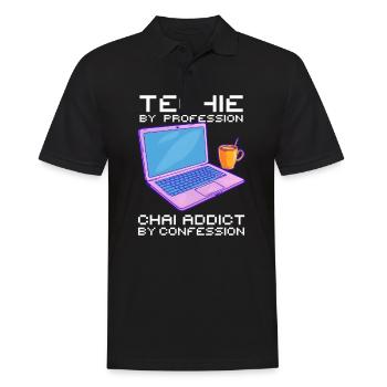 Beruf des amerikanischen Indianers und Technikfreaks, Chai-Geständnis - Männer Poloshirt - Schwarz - Vorne - Kai (181cm)