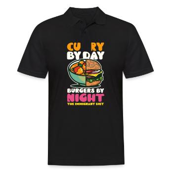 Amerikanisches Indianer-Curry bei Tag, Burger bei Nacht - Männer Poloshirt - Schwarz - Vorne - Kai (181cm)
