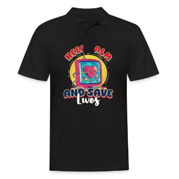Krankenschwester in der Notaufnahme Ruhe bewahren und Leben retten - Männer Poloshirt - Schwarz - Vorne - Kai (181cm)