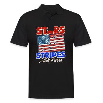 4. Juli Katzensterne, Streifen und Schnurren - Männer Poloshirt - Schwarz - Vorne - Kai (181cm)