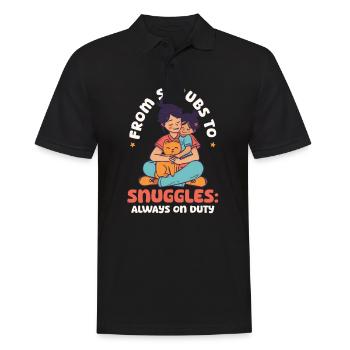 Tierarztmutter Vom Peeling zum Kuscheln: Immer im Dienst - Männer Poloshirt - Schwarz - Vorne - Kai (181cm)