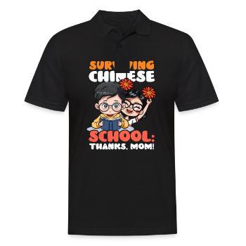 Maman chinoise survivant à l’école chinoise : Merci, maman ! - Polo Homme - noir - Devant - Kai (181cm)