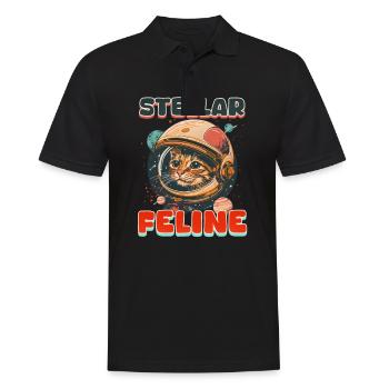 Chat astronaute Félin stellaire - Polo Homme - noir - Devant - Kai (181cm)