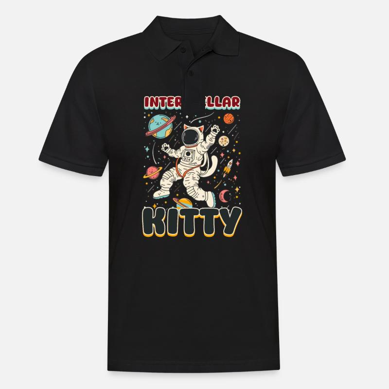 Katze Astronaut Interstellar Kitty - Männer Poloshirt - Schwarz