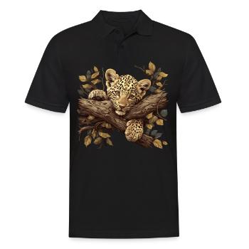 Leoparden Leopard - Männer Poloshirt - Schwarz - Vorne - Kai (181cm)