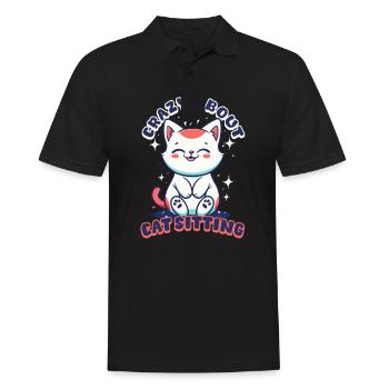 Cat Sitter Crazy About Catsitting - Men's Polo Shirt - black - Front - Kai (181cm)