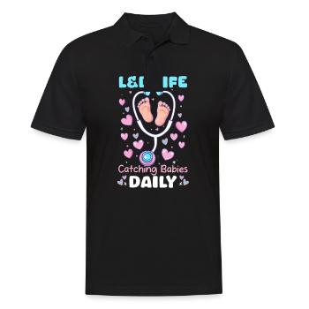 L&D Krankenschwester L&D Life: Täglich Babys einfangen - Männer Poloshirt - Schwarz - Vorne - Kai (181cm)