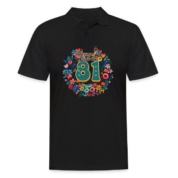81. Geburtstag mit 81 Jahren von Gott gesegnet - Männer Poloshirt - Schwarz - Vorne - Kai (181cm)