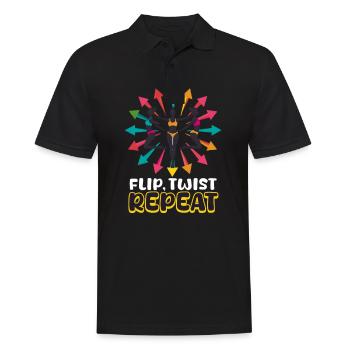 Gymnastik Flippen, Drehen, Wiederholen - Männer Poloshirt - Schwarz - Vorne - Kai (181cm)