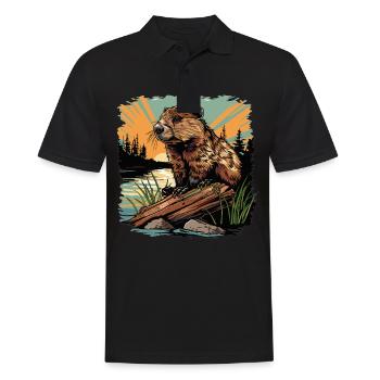 Beaver Biber - Männer Poloshirt - Schwarz - Vorne - Kai (181cm)