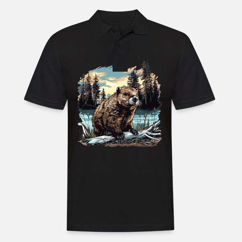 Beaver Biber - Männer Poloshirt - Schwarz