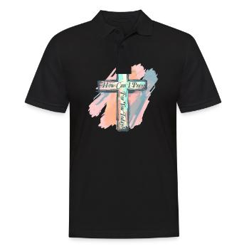 Wie kann ich heute für dich beten? - Männer Poloshirt - Schwarz - Vorne - Kai (181cm)