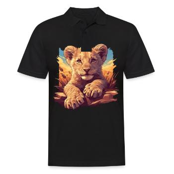 Lion Löwen Löwe - Männer Poloshirt - Schwarz - Vorne - Kai (181cm)