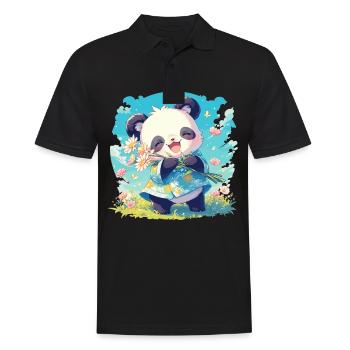 Pandas Panda - Männer Poloshirt - Schwarz - Vorne - Kai (181cm)