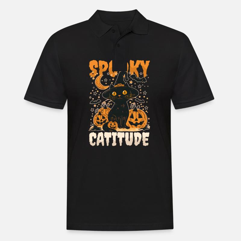 Halloween Katze Spooky Catitude - Männer Poloshirt - Schwarz