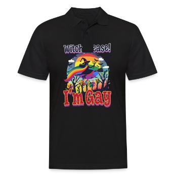 Schwule Halloween-Hexe, bitte! Ich bin schwul! - Männer Poloshirt - Schwarz - Vorne - Kai (181cm)