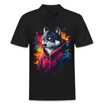 Hip Hop Wolf Vintage Streetwear urbain - Polo Homme - noir - Devant - Kai (181cm)