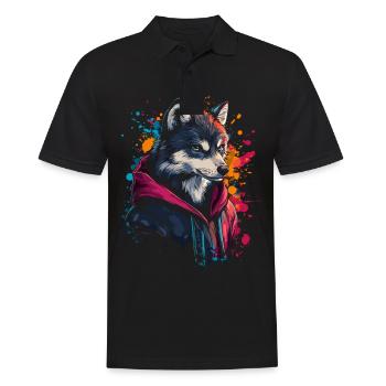 Hip Hop Wolf Vintage Streetwear urbain - Polo Homme - noir - Devant - Kai (181cm)