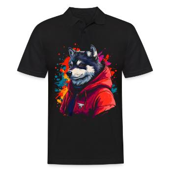 Hip Hop Wolf Vintage Streetwear urbain - Polo Homme - noir - Devant - Kai (181cm)
