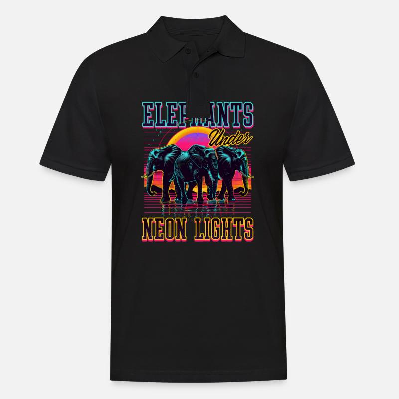 Éléphant Eléphants Sous Les Néons - Polo Homme - noir