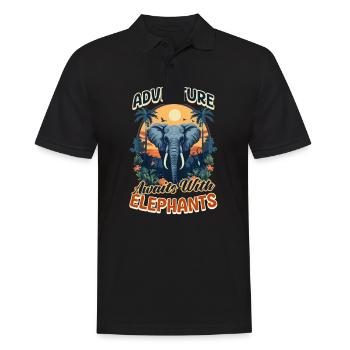L’aventure à dos d’éléphant vous attend avec les éléphants - Polo Homme - noir - Devant - Kai (181cm)