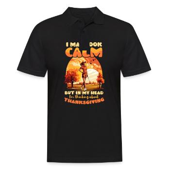 Thanksgiving Golf Look Calm Think Thanksgiving - Men's Polo Shirt - black - Front - Kai (181cm)