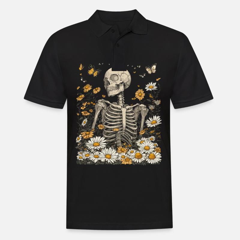 Skelett Blumen - Männer Poloshirt - Schwarz