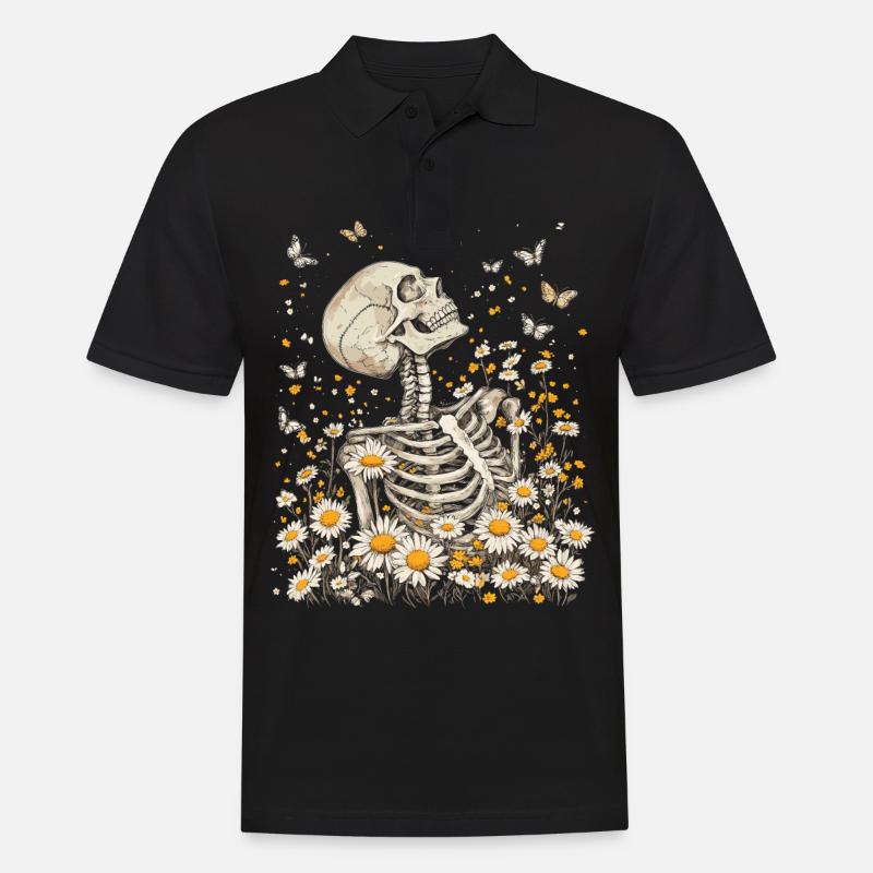 Fleurs squelettes - Polo Homme - noir