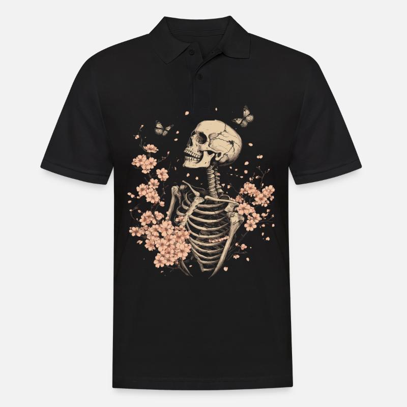 Skelett Blumen - Männer Poloshirt - Schwarz