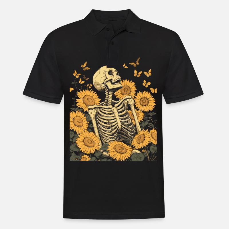 Skelett Blumen - Männer Poloshirt - Schwarz