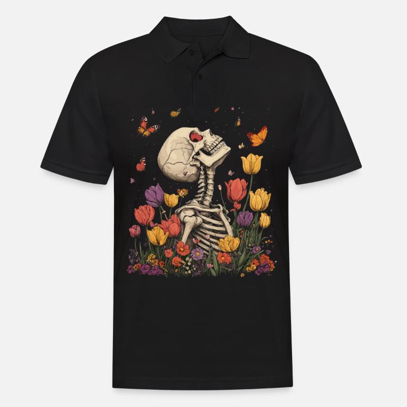 Skelett Blumen - Männer Poloshirt - Schwarz