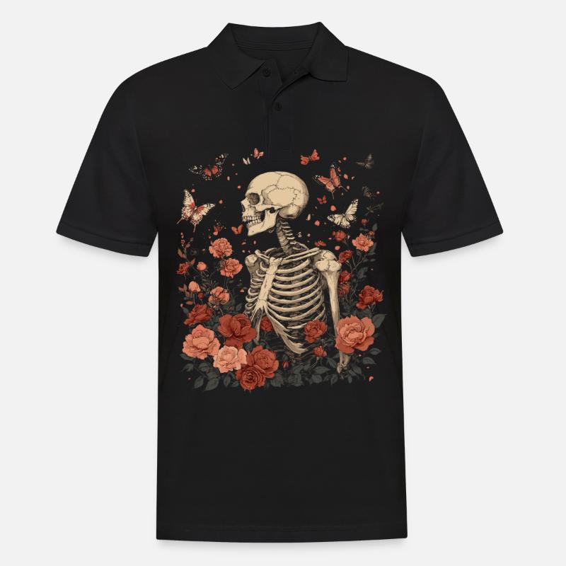 Skelett Blumen - Männer Poloshirt - Schwarz