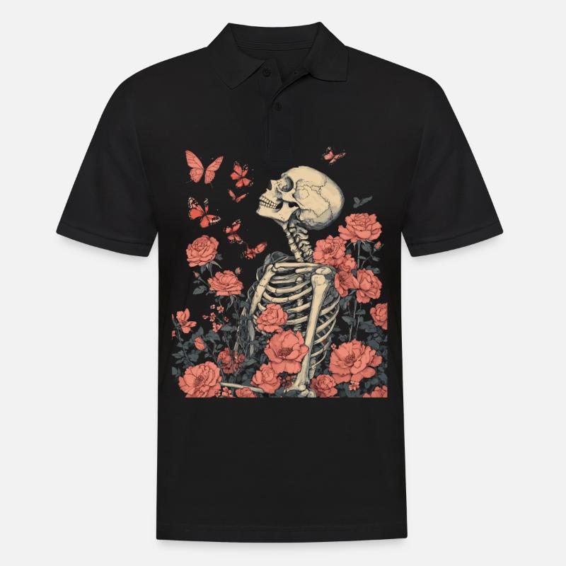Skelett Blumen - Männer Poloshirt - Schwarz