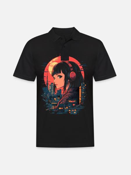 Anime Mädchen Japan - Männer Poloshirt - Schwarz
