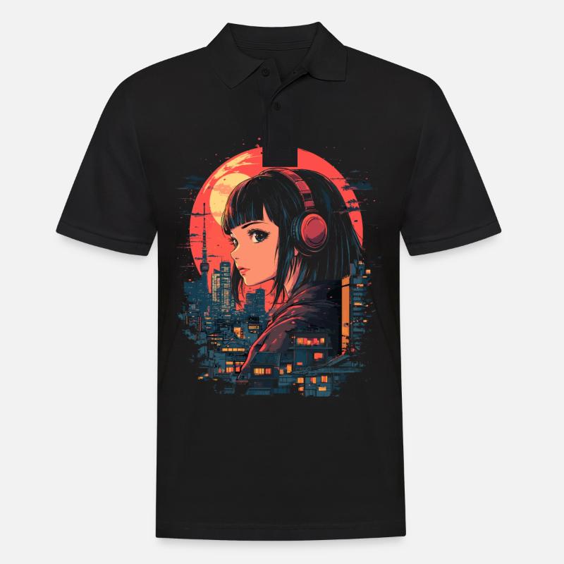 Anime Mädchen Japan - Männer Poloshirt - Schwarz