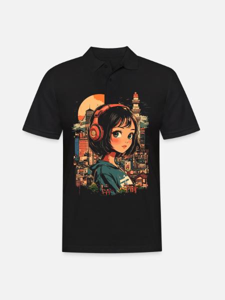 Anime Mädchen Japan - Männer Poloshirt - Schwarz