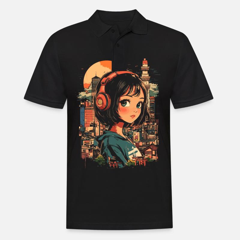 Anime Mädchen Japan - Männer Poloshirt - Schwarz