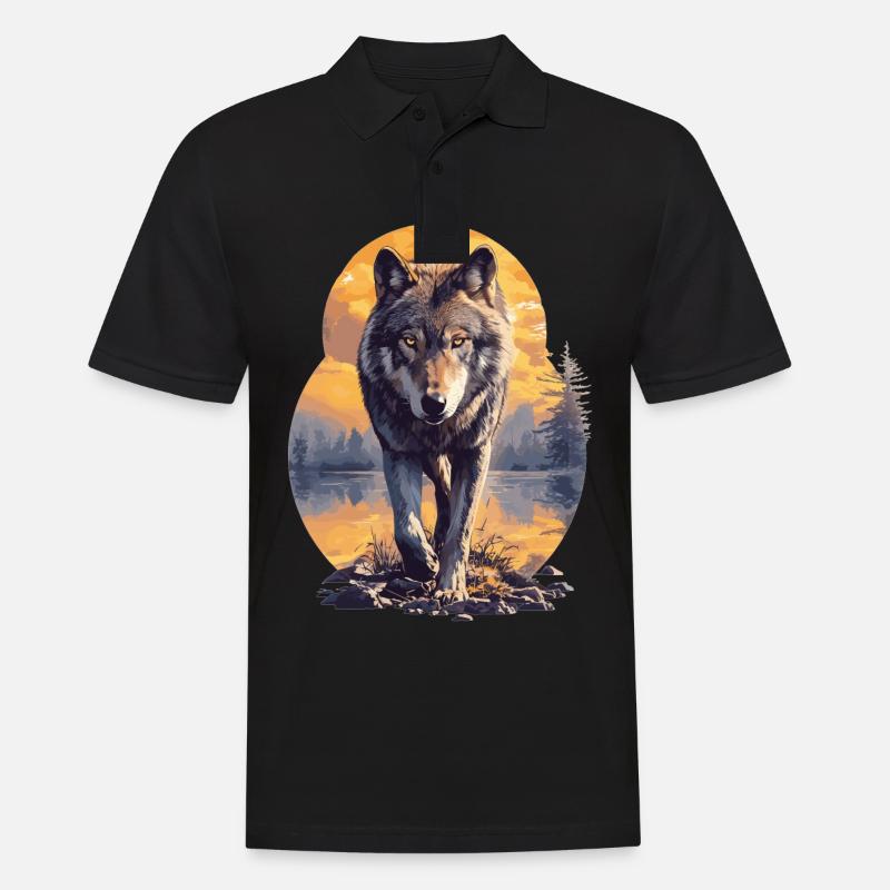 Wölfe Wolf - Männer Poloshirt - Schwarz